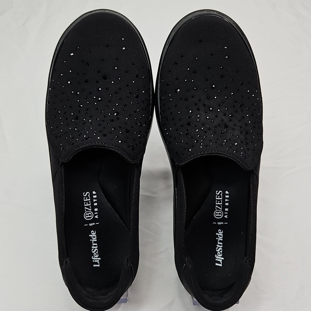 Lifestride With BZEES Airstep Black Rhinestone Slip On Loafers Size 7 NWT